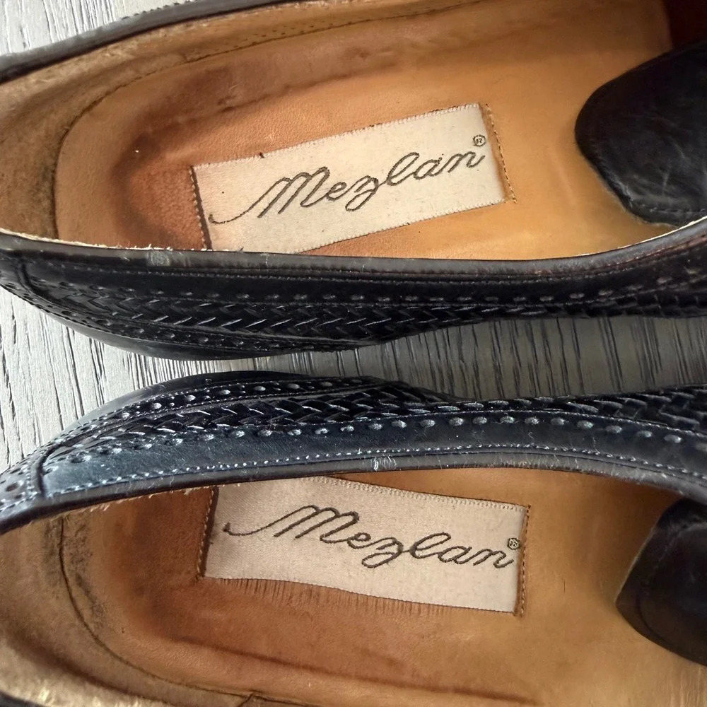 Mezlan Mens Black Woven Leather‎ Cap Toe Oxford Dress Shoes 9.5 M Handmade Spain